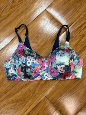 Cacique Floral Print Bra - Navy & Multicolor Size 38D EUC